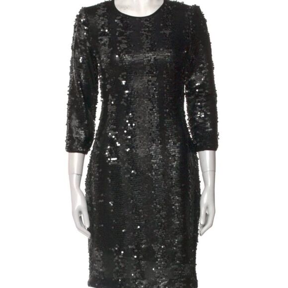 HUNTER BELL Black Sequin Sheath Dress 3/4 Sleeve - Size 6 - Picture 2 of 10